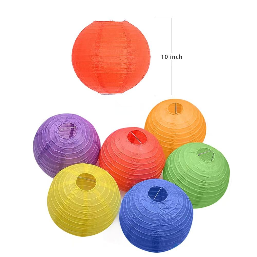 Binpeng Rainbow Paper Lanterns Chinese Paper Lanterns for Rainbow Party Decoration(6 PCS Colorful Paper Lantern) (6 colors lanterns 10 inch (6pack))