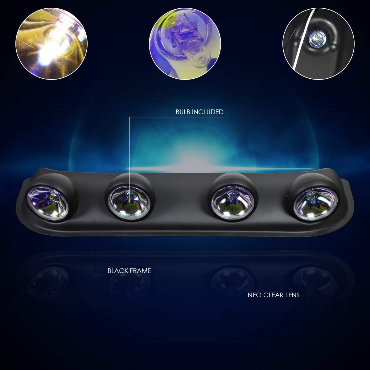 PM PERFORMOTOR Universal 39" W x 10" D x 6" H Roof Mounted Fog Lights Lamps+Switch+Bulbs,Neo Chrome Lens