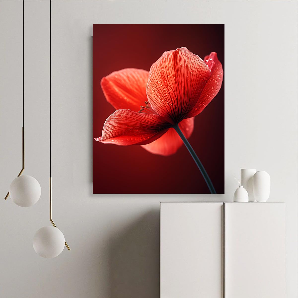 Via Vela Czerwone kwiaty wydruki na płótnie natura botaniczna kwiatowa piękna sceneria kropla wody płatki farby plakaty ścienne do dekoracji salonu 60x80cm