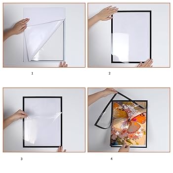 CRUGLA 8.5x11 Magnetic Frame Sheet With Self Adhesive Backing, Poster Certificate Carft Picture Photo Frame For Refrigerator Office Glass Window Door Cubicle Tile, 12 Pack