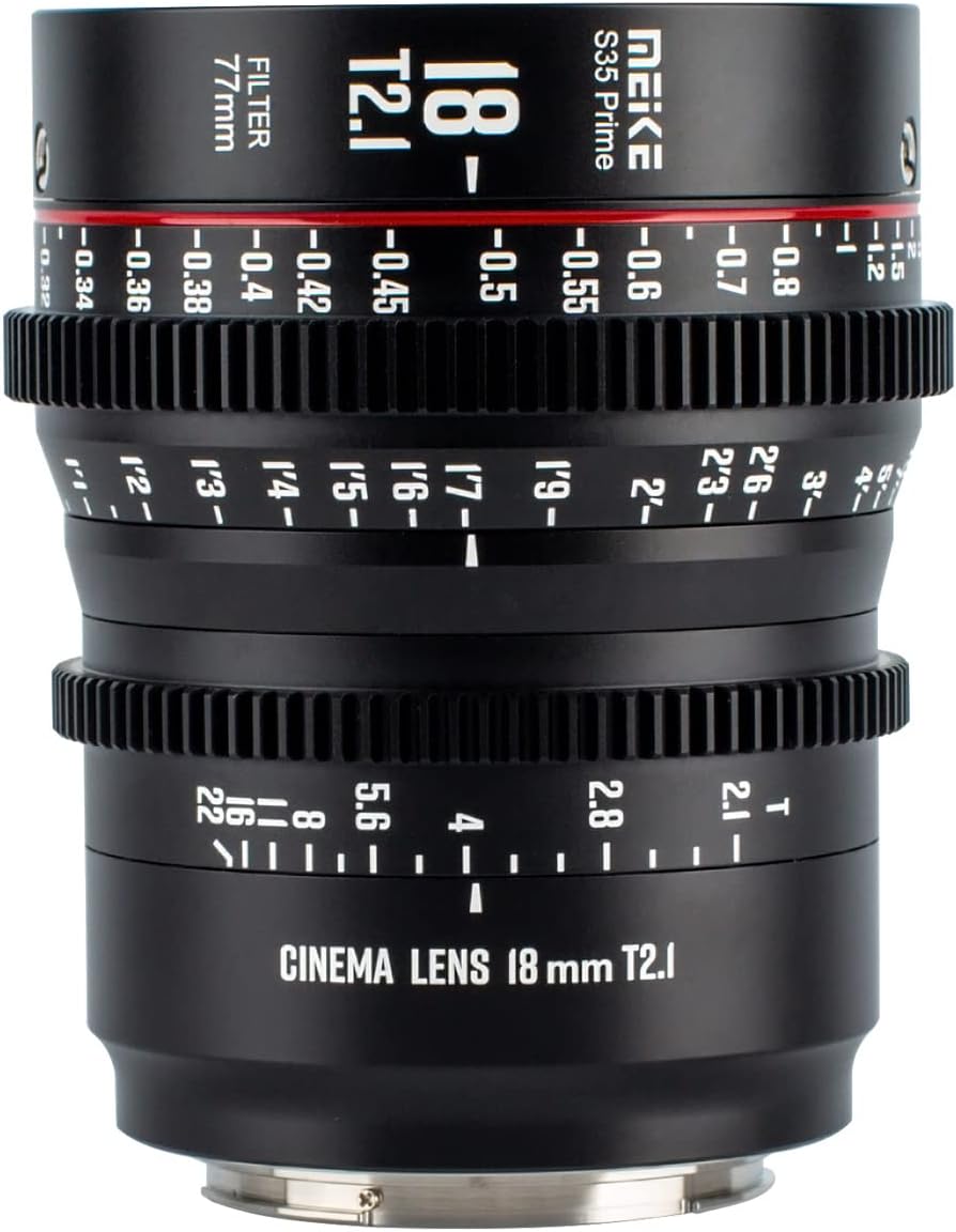 Meike 18mm T2.1 S35 Manual Focus Wide Angle Prime Cinema Lens for Canon EF Mount and Cine Camcorder EOS C100 Mark II, EOS C200, EOS 300 Mark II, EOS C300 Mark III, Zcam E2-S6 6K