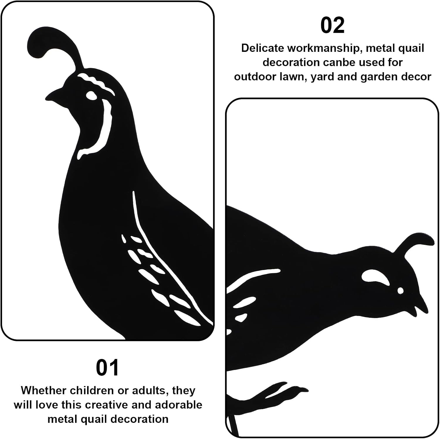 Yardwe 8PCS Metal Quail Yard Art, Outdoor Garden Decoration, Creative Black Iron Quail Ornaments for Lawn, Pathway, Courtyard, and Planters
