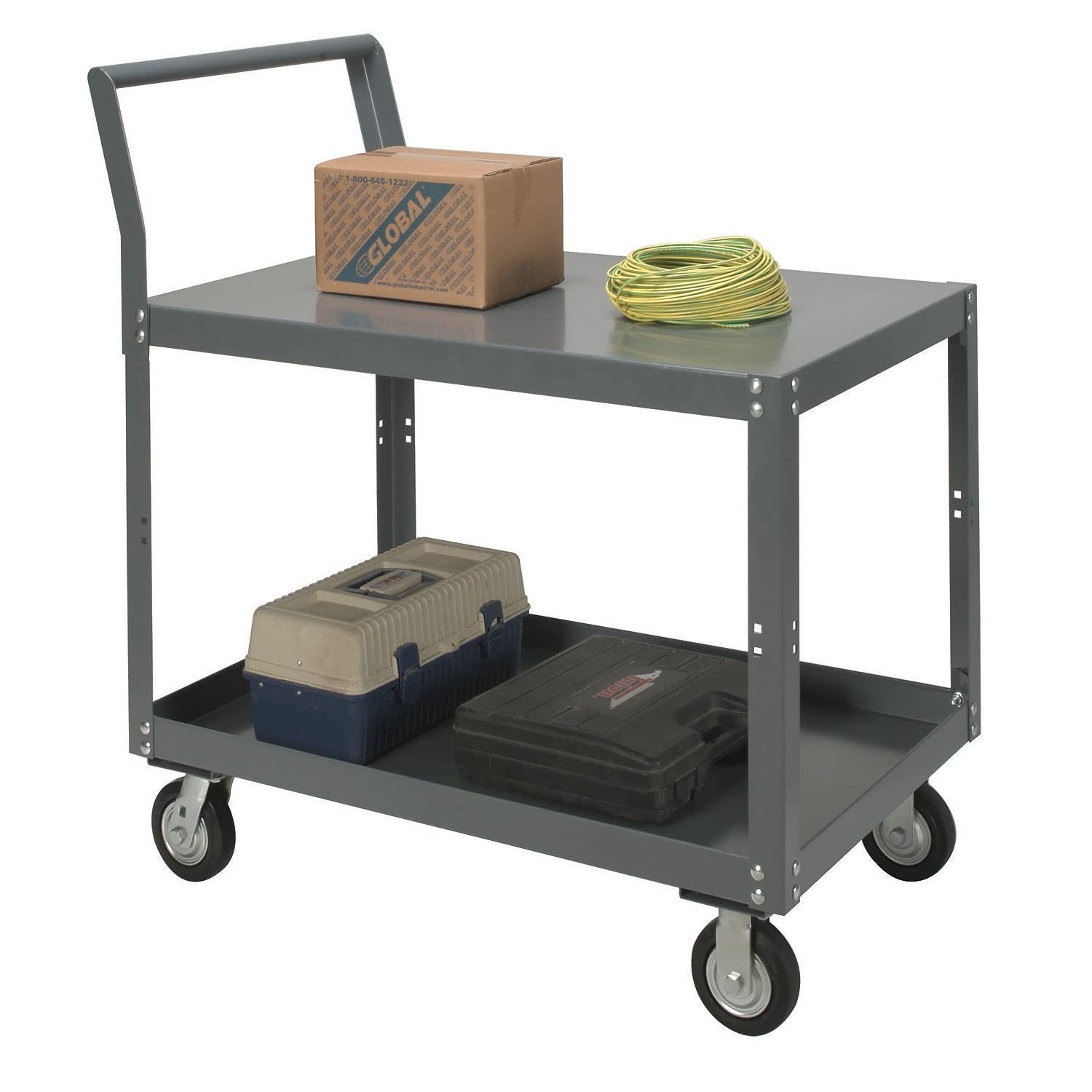 Two Shelf Unassembled Heavy Duty Service Cart by Global Industrial – 12-Gauge Steel, Gray, Model 752246