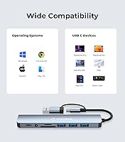 Vista 3 de Hub USB Hub USB C Divisor USB 7 en 1 Extensor USB con 4 puertos USB, 1 puerto USBC, lector de tarjetas TF/SD, salida de audio compatible