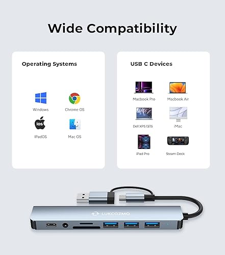 Miniatura 3 de Hub USB C Hub Divisor USB USB 7 en 1 Extensor USB con 4 puertos USB, 1 puerto USBC Lector de tarjetas TFSD Salida de audio compatible con MacBookPad