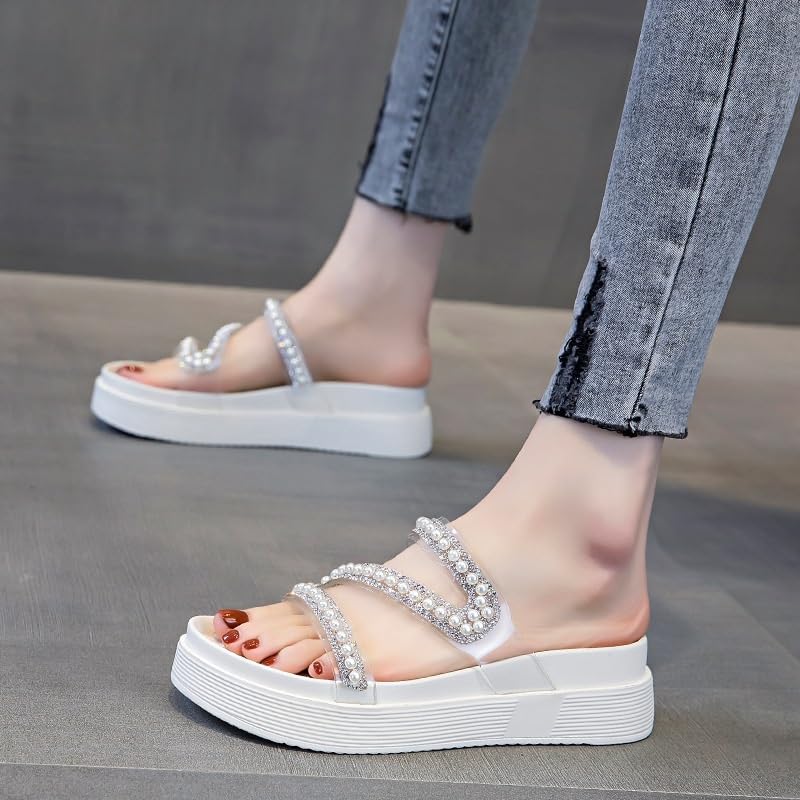 Thick Soled Sandals for Women Wearing Versatile Rhinestone Sandals Sponge Cake Lazy Half Slippers3