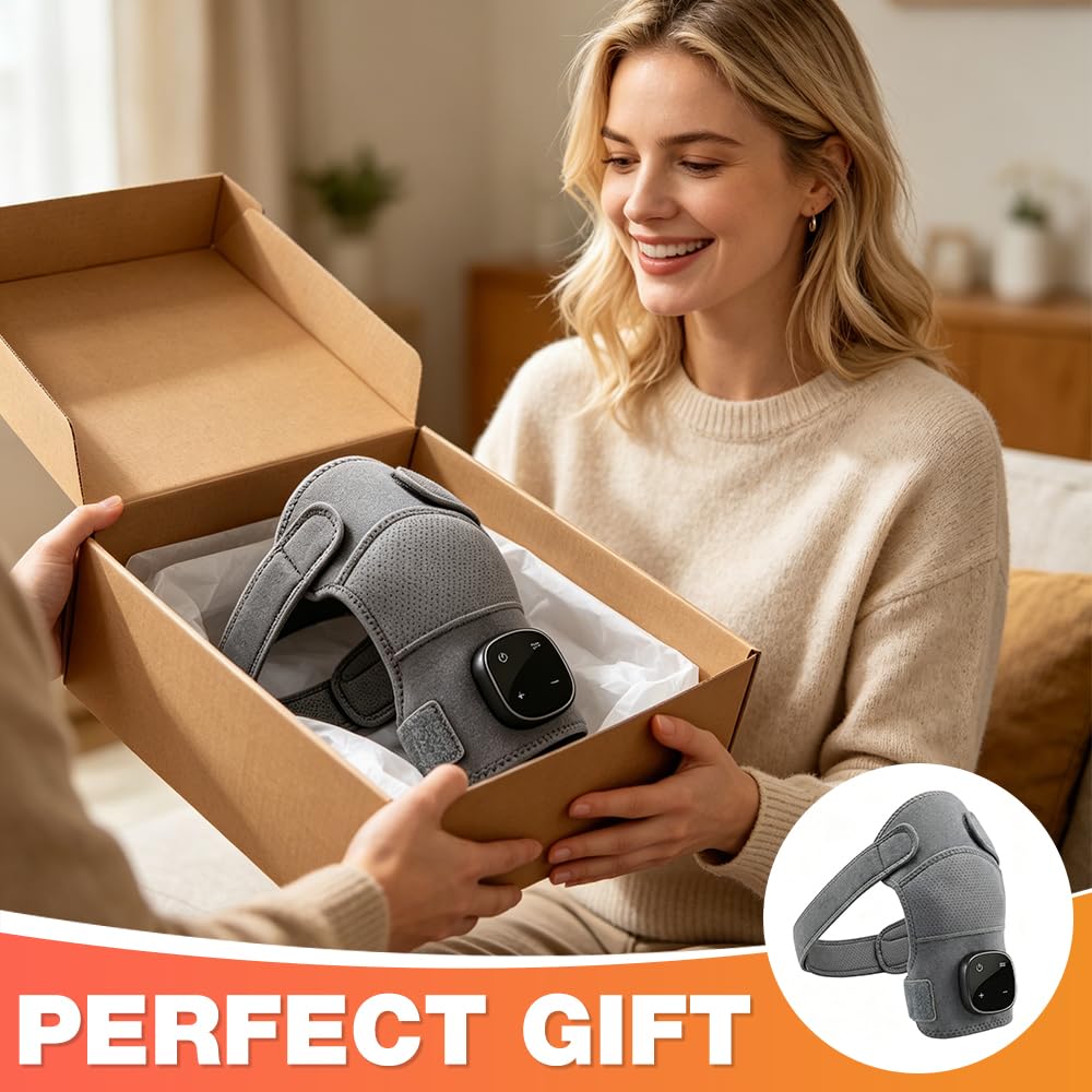 Masseur Epaule, Hewelth Masseur D'épaule Triple Method avec Chaleur et Vibrations, Portable Triple Method Shoulder Massager, Shoulder Massager pour Les Travailleurs et Les Seniors