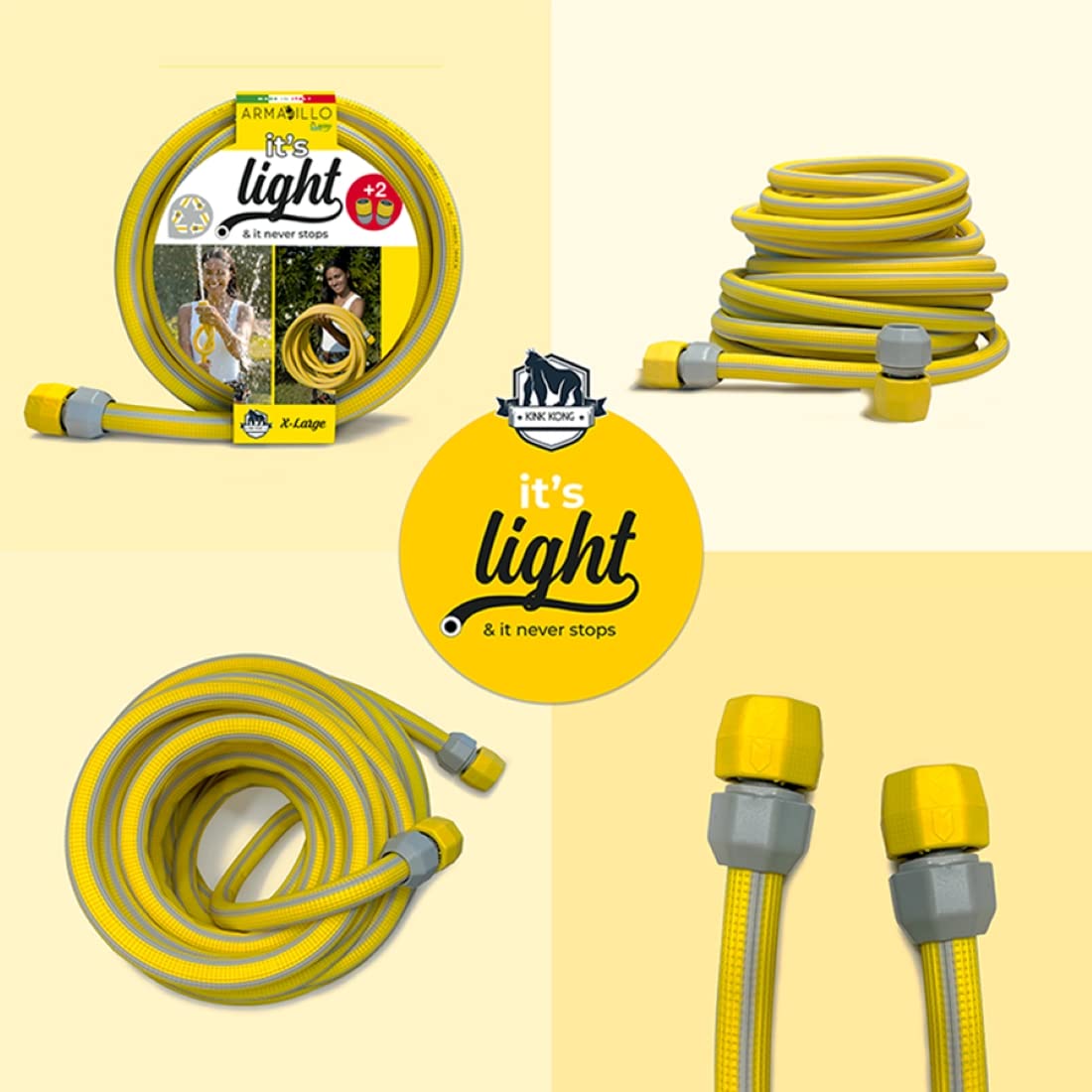 Idroeasy Kink Kong Gartenschlauch 3/4 Zoll 30 Meter Superleicht, Knickfrei & Verdrehsicher, Ungiftig und Reparierbar inkl. 2 Kupplungen, Made in Italy