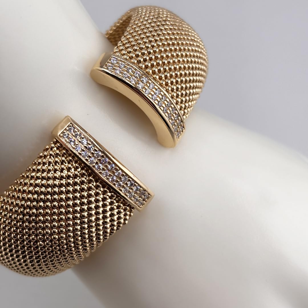Bracciale donna rigido largo in bronzo dorato con cristalli bianchi misura regolabile gioiello ragazza donna elegante Made in Italy