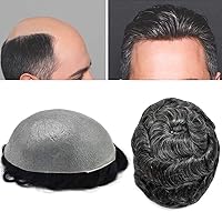 Vista 1 de Toupee para hombres pieza de pelo 0.002 in piel ultra fina para hombre Toupee cabello humano gris sistema de reemplazo para hombres sistema