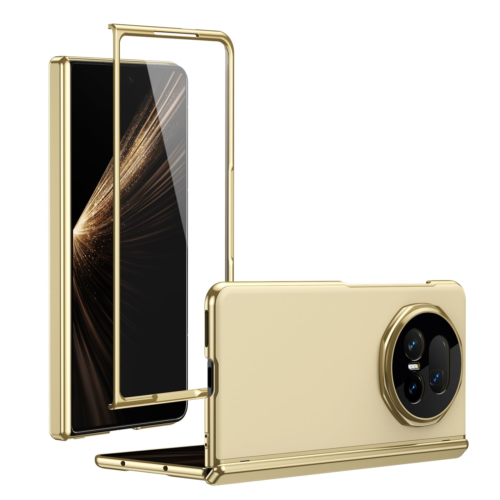 For Honor Magic V5 Plating Case with Screen Protector Hinge Case,Drop Protection, Scratch Resistant & Shock-Absorbent,Slim Design Frosted Folding Cover Full Cover Hinge Protection(Golden)