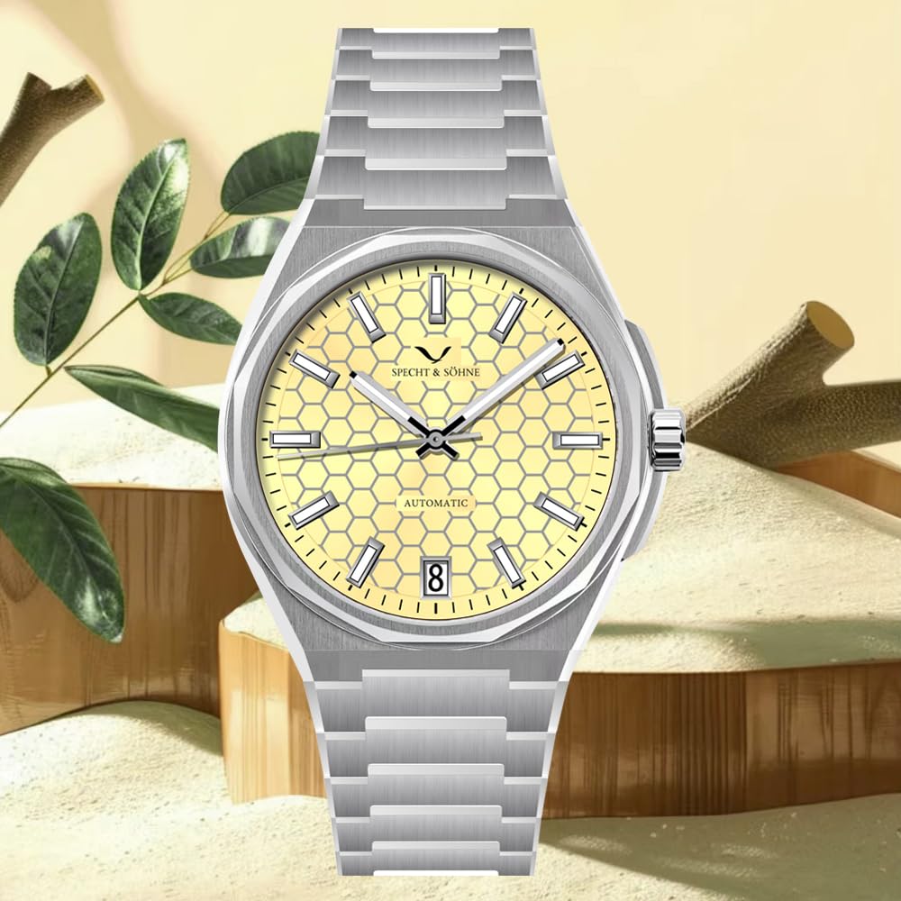 TACTO Specht & Söhne Orologi automatici da uomo con quadrante Honenycomb in acciaio inossidabile NH35 Movt Orologi da polso meccanici impermeabili 50M per uomo