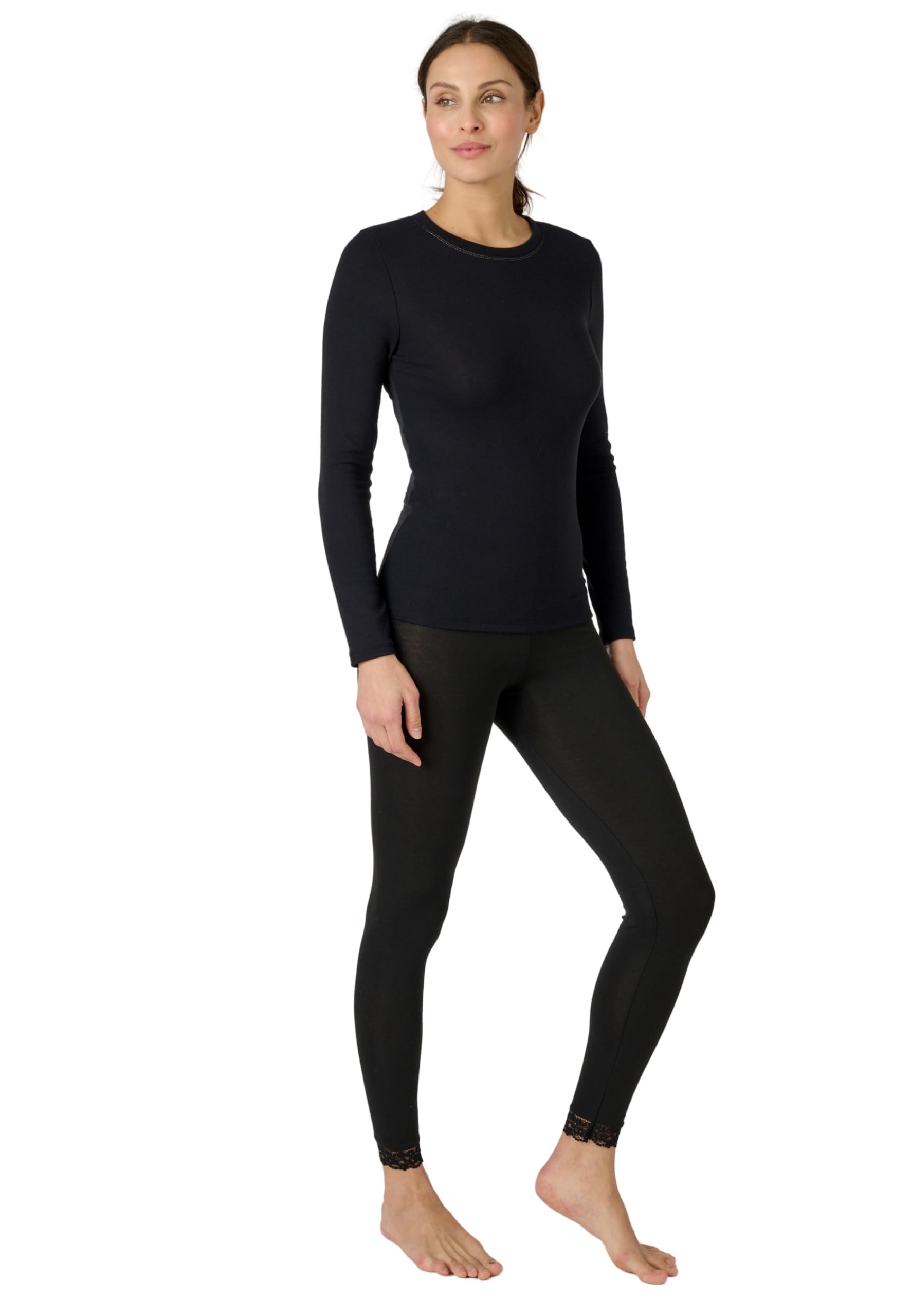 Damart Women's T-Shirt Fine Côte Thermolactyl Sensitive, Col Rond, Black, 12