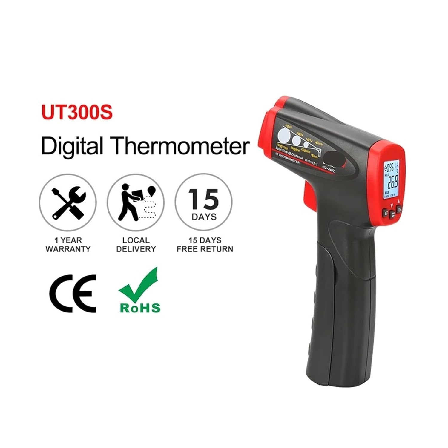 Fit for UT300S Infrared Digital Thermometer Industrial Non-Contact Thermometer Digital Gun Temperature Measurement Device