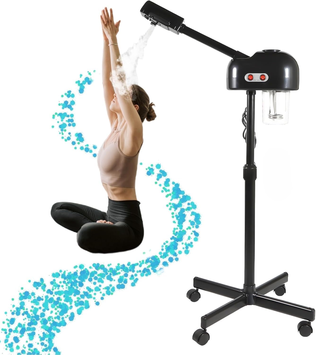 Standing Gesichtsdampfer, 42℃ Dampfmaschine Face Steamer Facial Multifunktions mit 360° Drehbare Düse und Räder, Gesicht Dampfgerät Professionelle Einstellbare Höhe für Salon und Zuhause