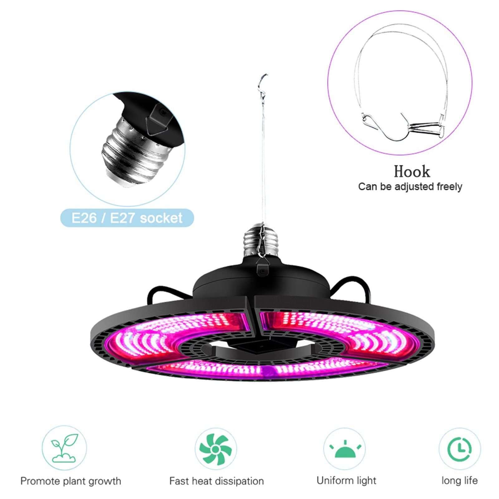 Kryty E27 Pełne spektrum 100W-288 Diody LED Oświetlenie LED do uprawy, wodoodporne światło do wzrostu roślin z czerwonym i niebieskim widmem, dla roślin Ciepłe białe diody LED Namiot do uprawy