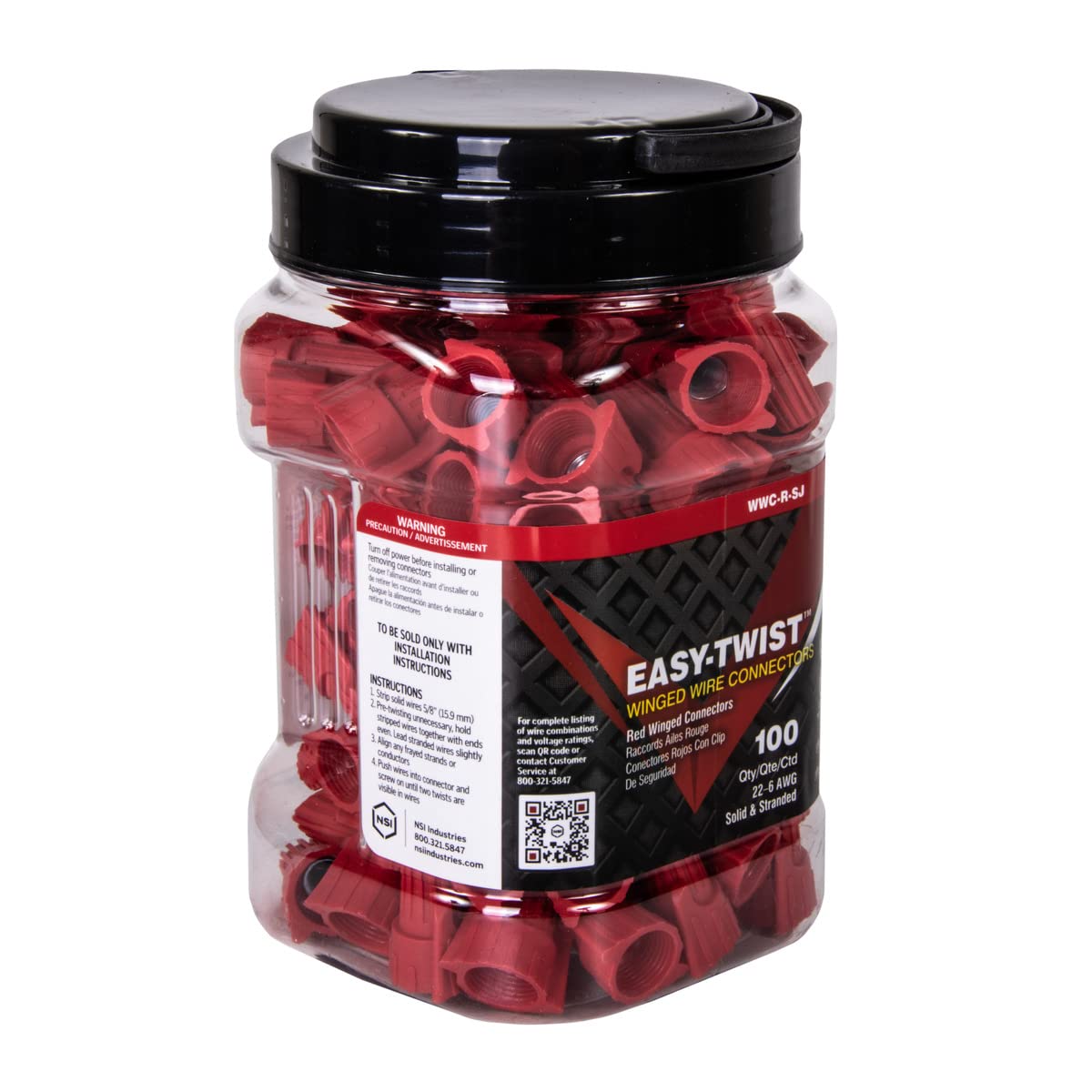 Easy-Twist Winged Wire Connector, Standard Type, 18-8 AWG Wire Range, 600V, Red (Bag of 500)