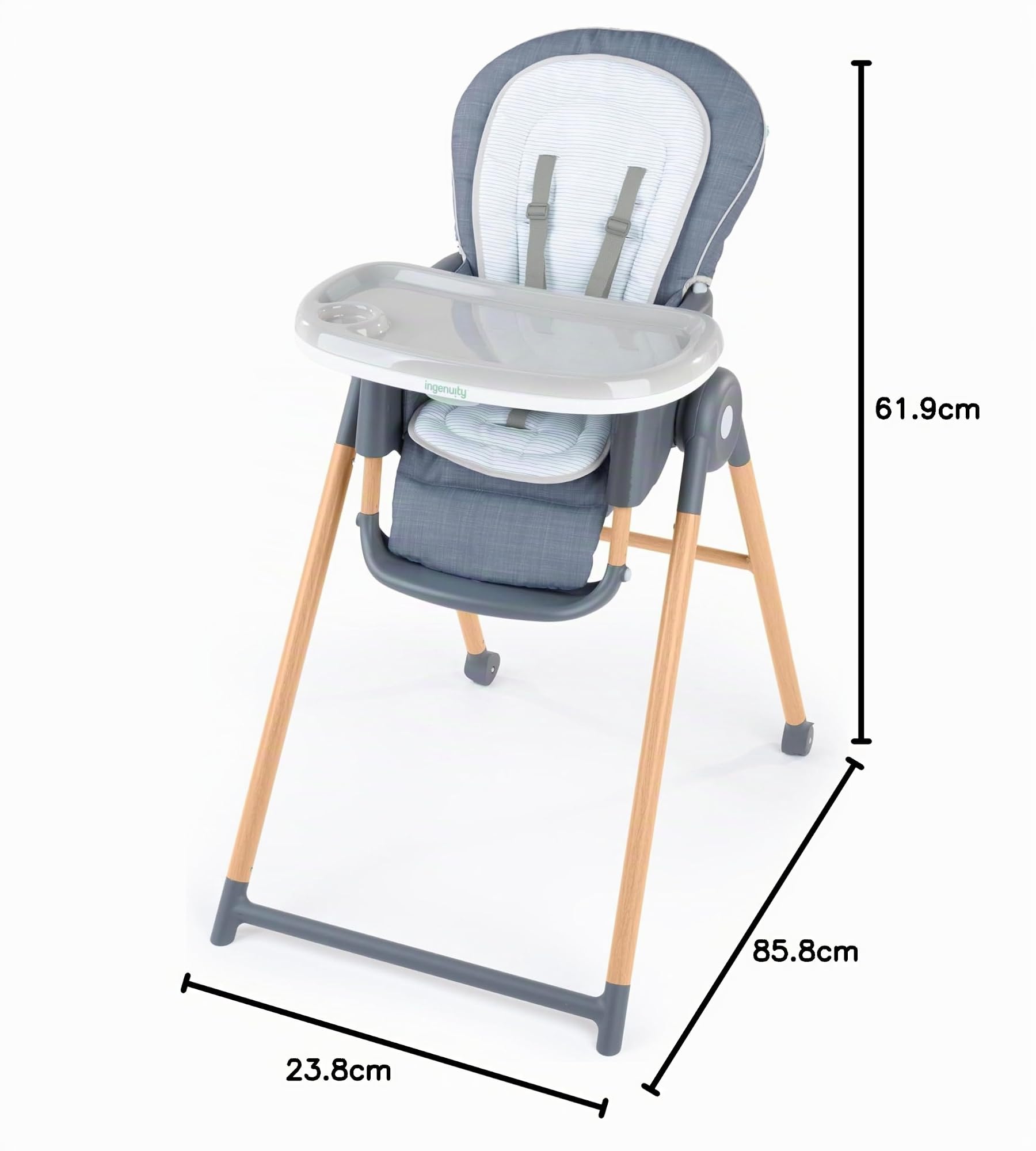 Ingenuity, Seggiolone Proper Positioner Deluxe, seggiolone convertibile 7 in 1, gambe stampate in finto legno, unisex, 0-36 mesi