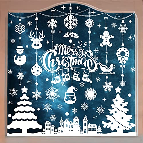 MISS FANTASY Christmas Window Clings Decorations, 10 Sheets Merry Christmas Scene Window Stickers for Glass Window Snowflakes Decals White Winter Snow Scene Christmas Decorations for Home Indoor