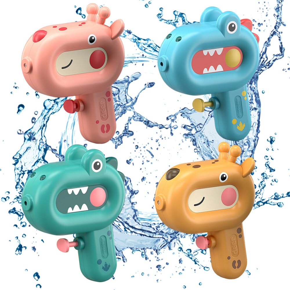 Pistola de Agua, TGKYK 4 Piezas 100ml, 4-6m de Alcance Pistola Agua, Pistola de Agua para Niños, Juguete Pistola de Agua para Piscinas, Jardines y Playas (Dinosaurio + Jirafa)