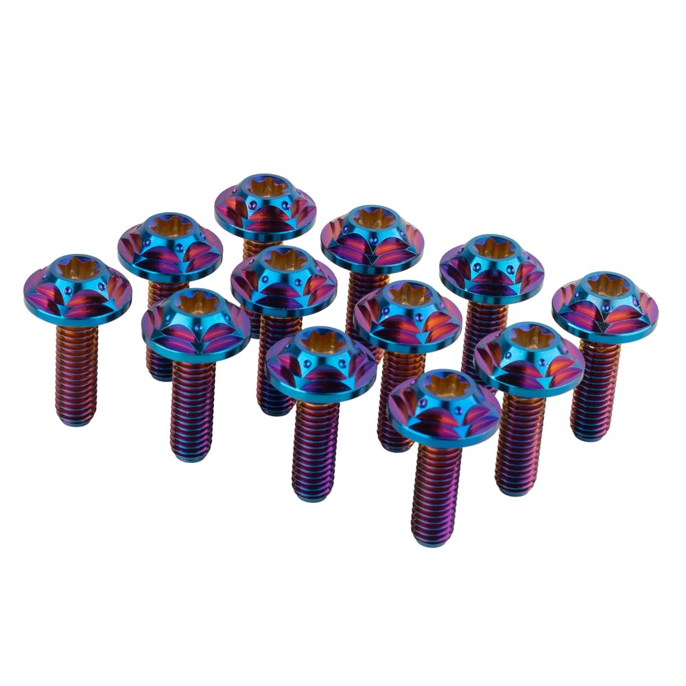 M6 x20 mm Titanium Bolts of Brake Rotor, Hex Flange Screws Pack of 12 for Motorcycles Bicycles Blue