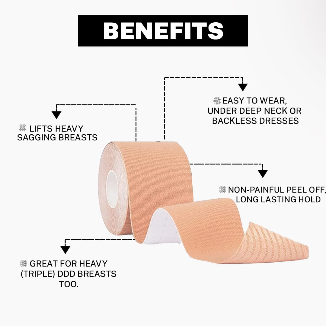 HOUSE OF BEAUTY Breast Lift Tape - Adhesive Bra Tape for Strapless, Backless, Invisible Support – Reusable, Body Tape Roll for Ladies - (Skin) 4 inch - Image 8 thumbnail