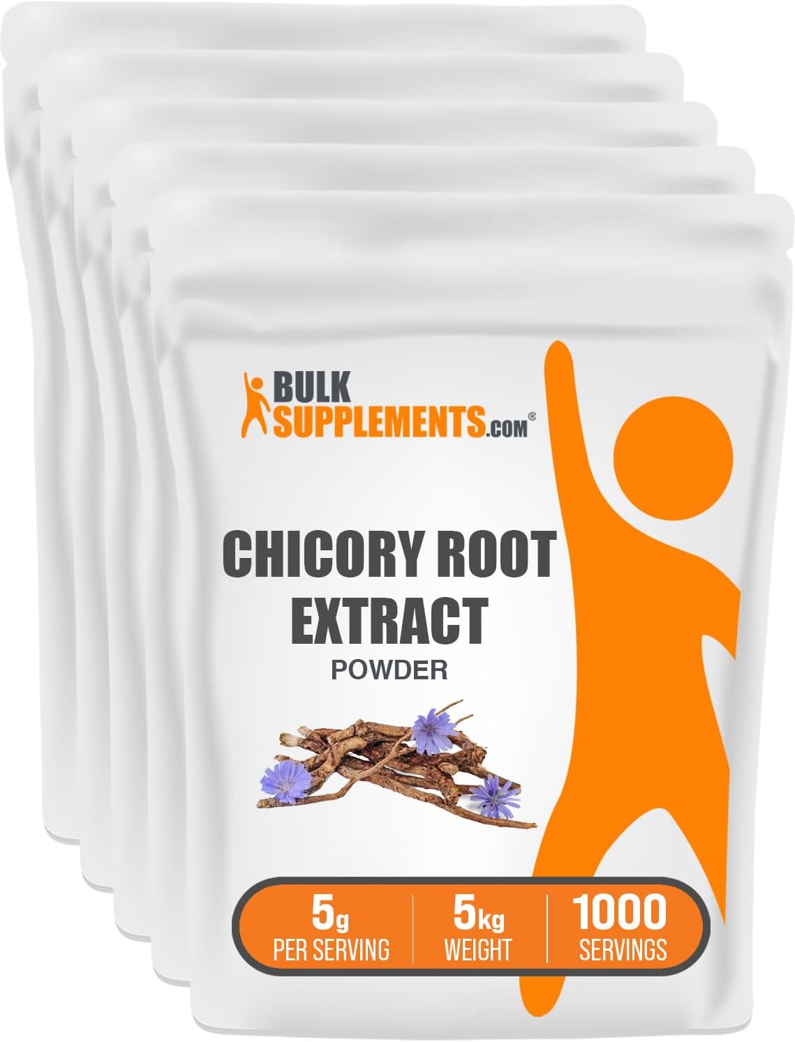 BulkSupplements.com Chicory Root Extract Powder - Chicory Root Powder, Fiber Supplement - Vegan & Gluten Free, 5g per Serving, 1kg (2.2 lbs) (Pack of 5)
