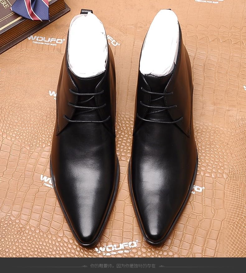 Men's Platform Chunky Heel Slip-On Chelsea Boots Fashion Comfort Pointed Toe Low Heel Lug Sole Anti-Slip Business Casual Ankle Boots