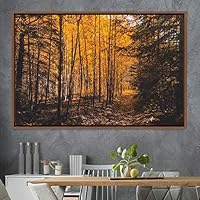 Framed Canvas Wall Art Rustic Woods Brown Dark Dramatic Forest Group Nature Photography Realism - 16x24 inches