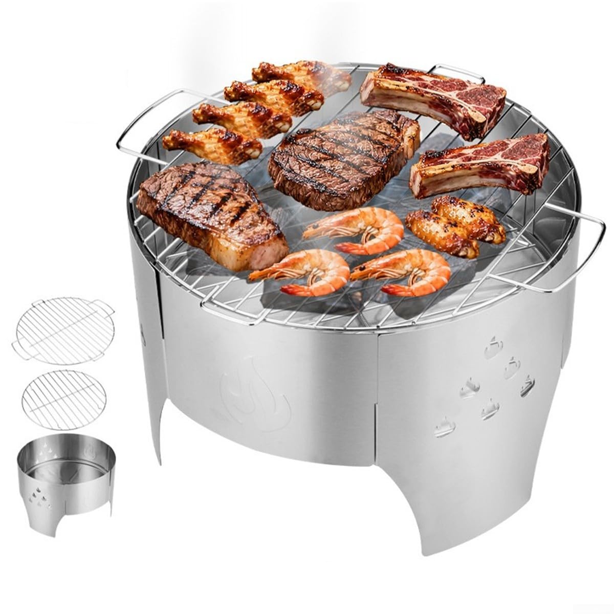 Przenośny grill węglowy ze stali nierdzewnej do gotowania na świeżym powietrzu, ogrodu, na plażę, kemping, kompaktowy, łatwy do czyszczenia, idealny dla miłośników grillowania