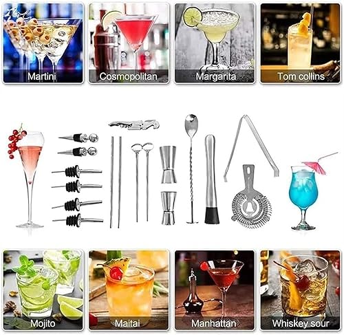 Miniatura 5 de TOEWOE Juego de coctelera de 20 piezas, kit de barman de acero inoxidable 304, juego de herramientas de barra profesional para mezclar bebidas,
