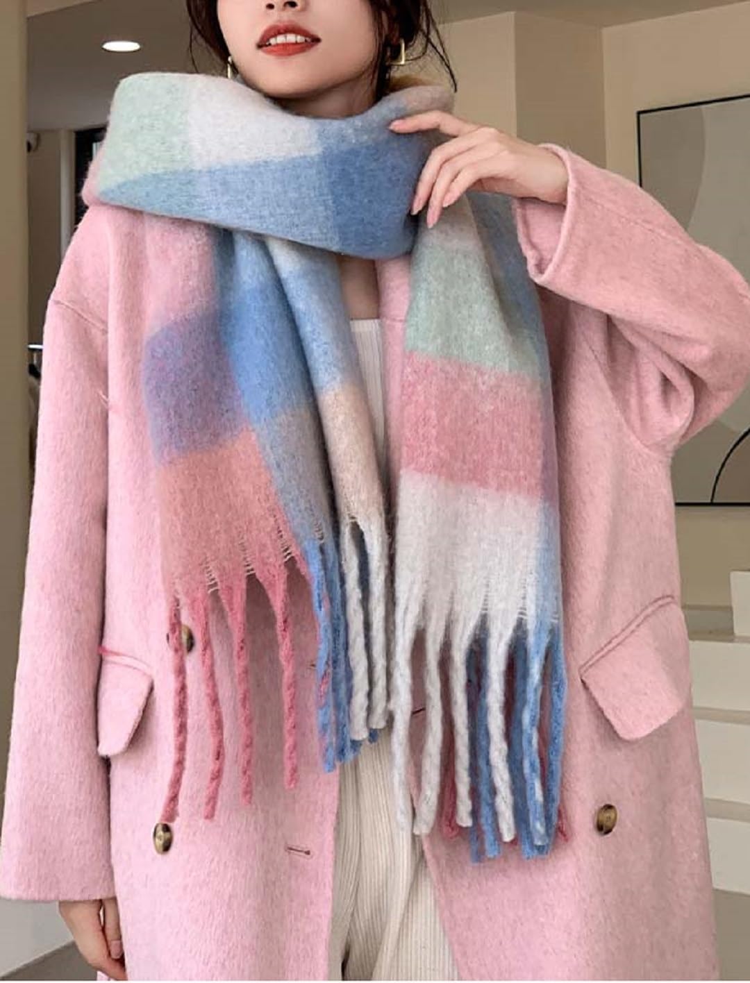Wander Agio Winter Women Warm Scarf Long Shawl Large Scarves Cold Weather Thick Blanket Scarfs Colorful Plaid - Image 3