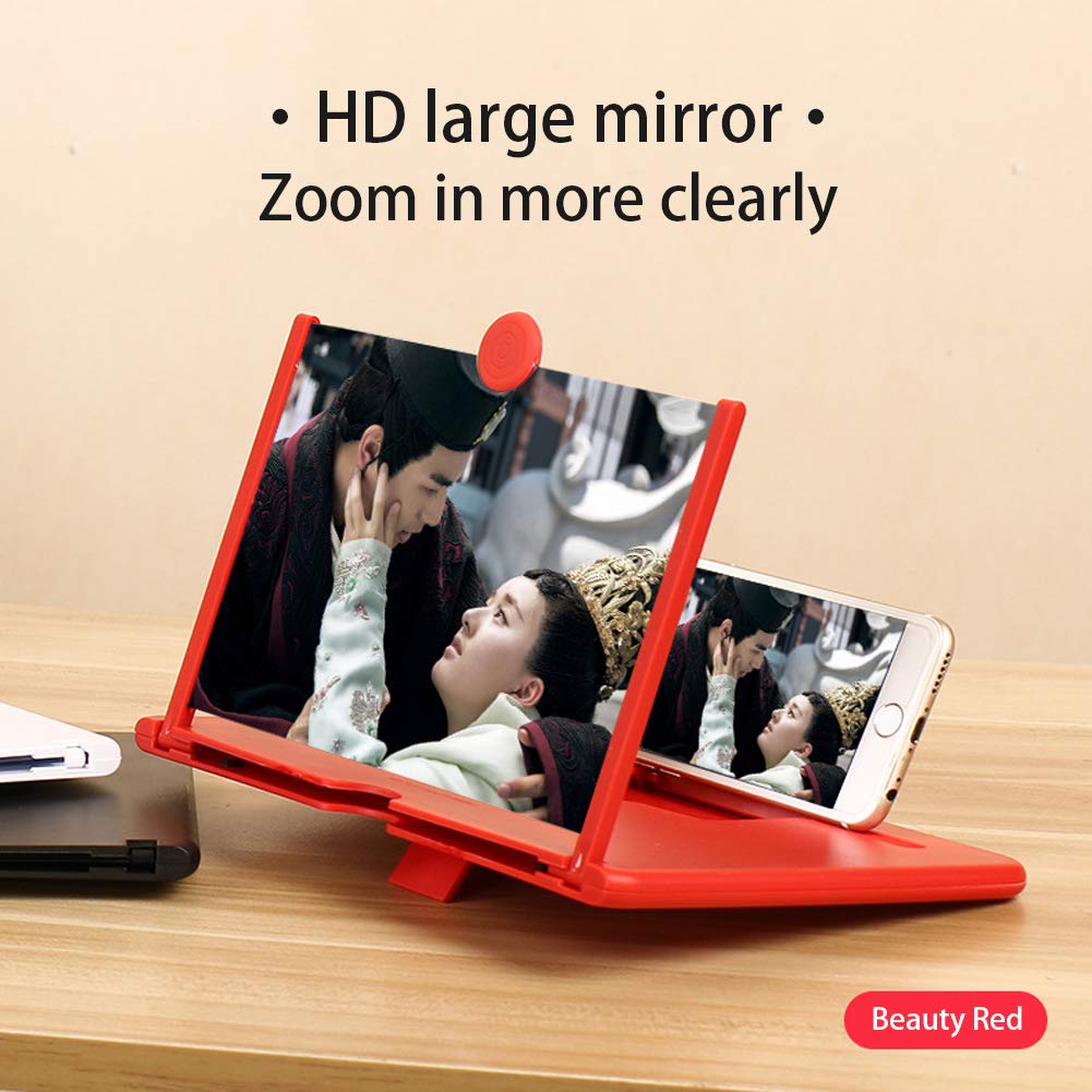 10 Inch 3D Mobiele Telefoon Scherm Vergrootglas HD Video Versterker Stand Beugel Met Film Game Vergrootglas Opvouwbare Telefoon Desk (Color : Red) Present