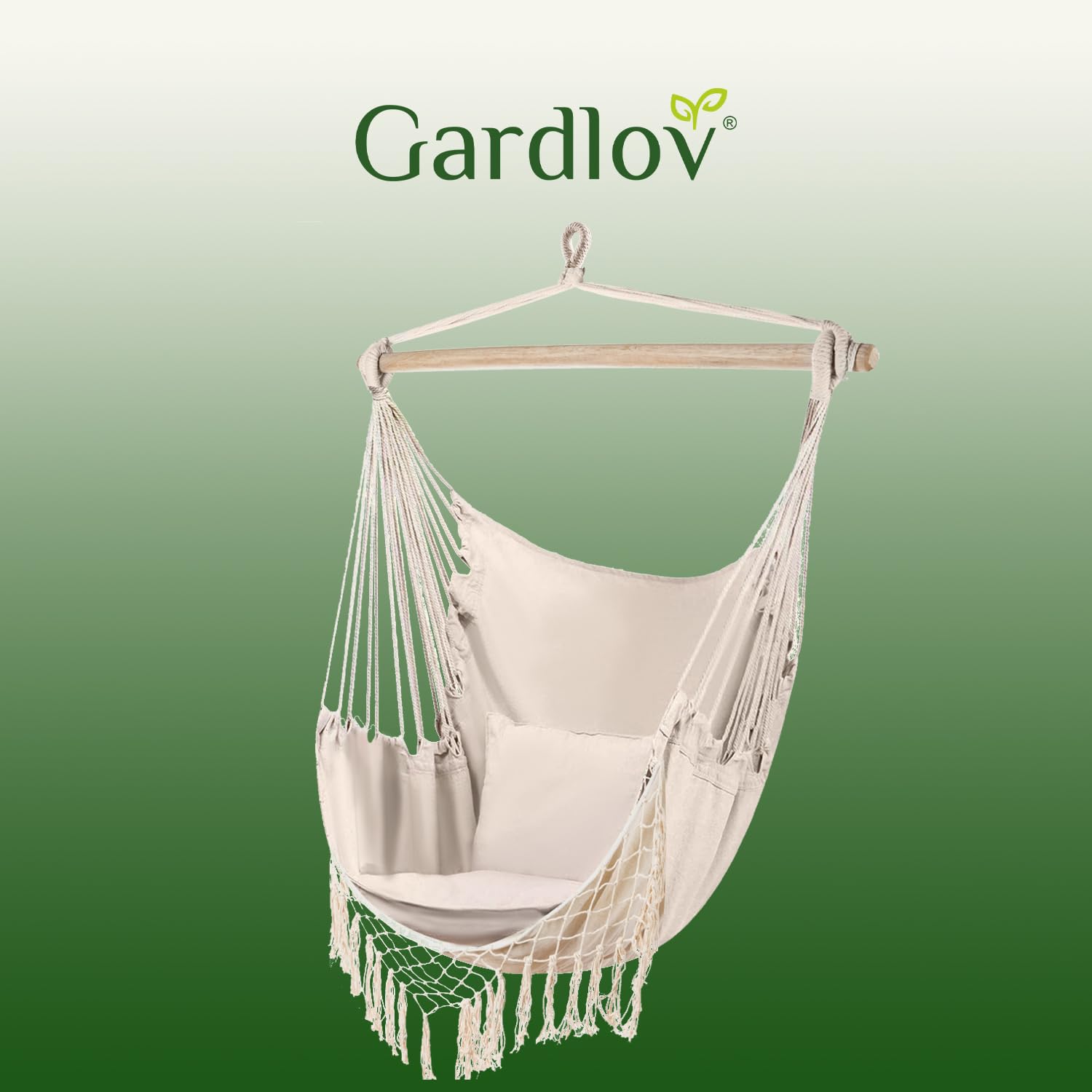 Poltrona sospesa per esterni, 97 x 130 cm, beige fino a 120 kg, per interni ed esterni, ideale per casa, giardino o balcone 23670