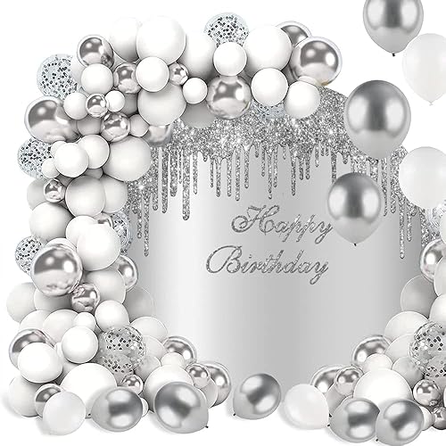 Miniatura 4 de OERJU Fondo redondo de cumpleaños plateado de 7.5 x 7.5 pies, lujoso, goteante, brillante, plateado, para fotografía, para niñas y mujeres,