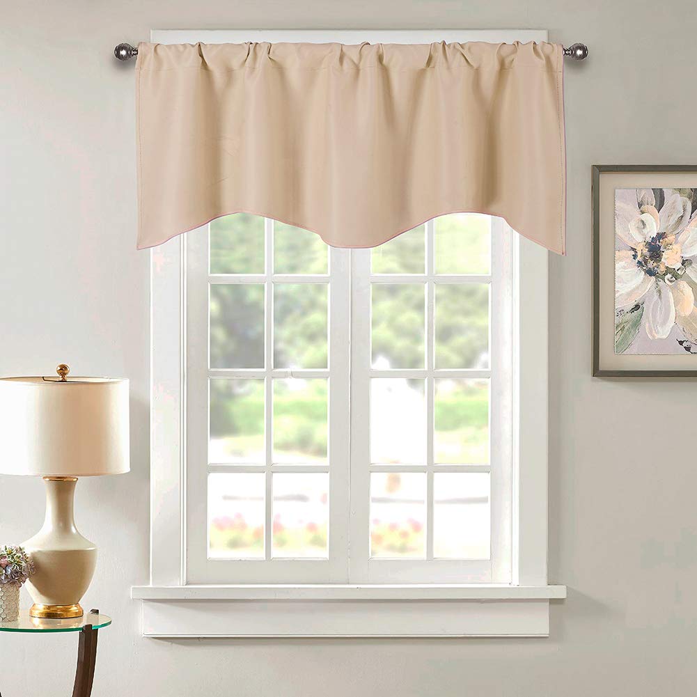Boyouth Beige Blackout Scalloped Valances Short Curtains,Solid Color Rod Pockets Valance For Kitchen,52 Inches By 18 Inches,,1 Panel