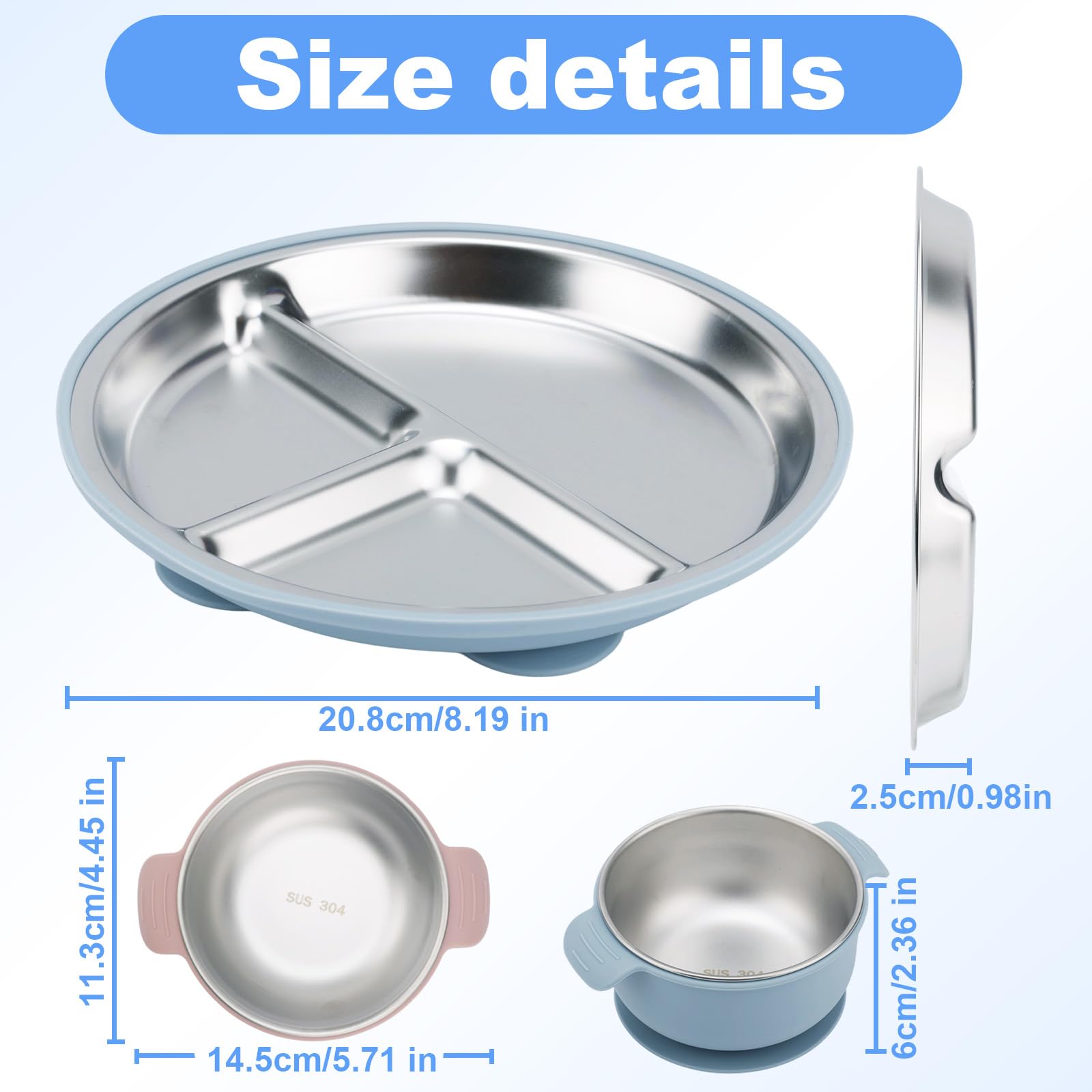 lasuroa 4pcs Stainless Steel Baby Plates and Bowls - Image 2