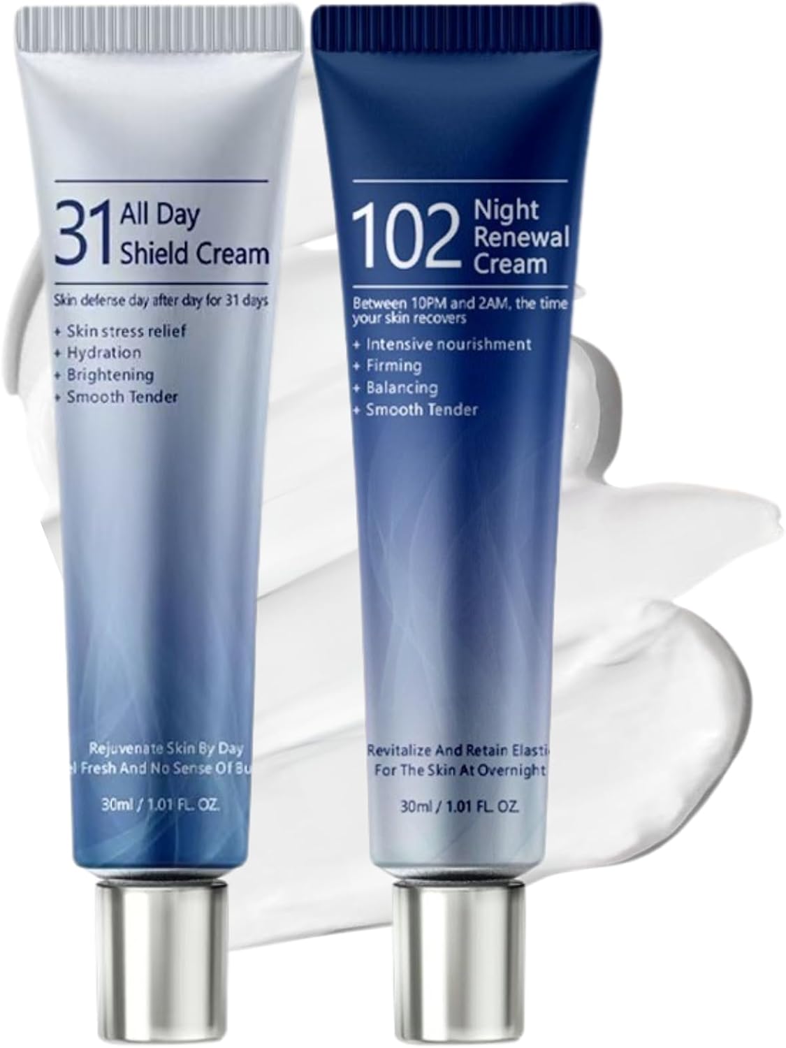 31 All-Day Shield Cream & 102 Night Renewal Cream Set, Korean Skincare with Centella Asiatica + Niacinamide, Lightweight Hydrating Day Moisturizer & Rich Firming Night Cream for Face, All Skin Types