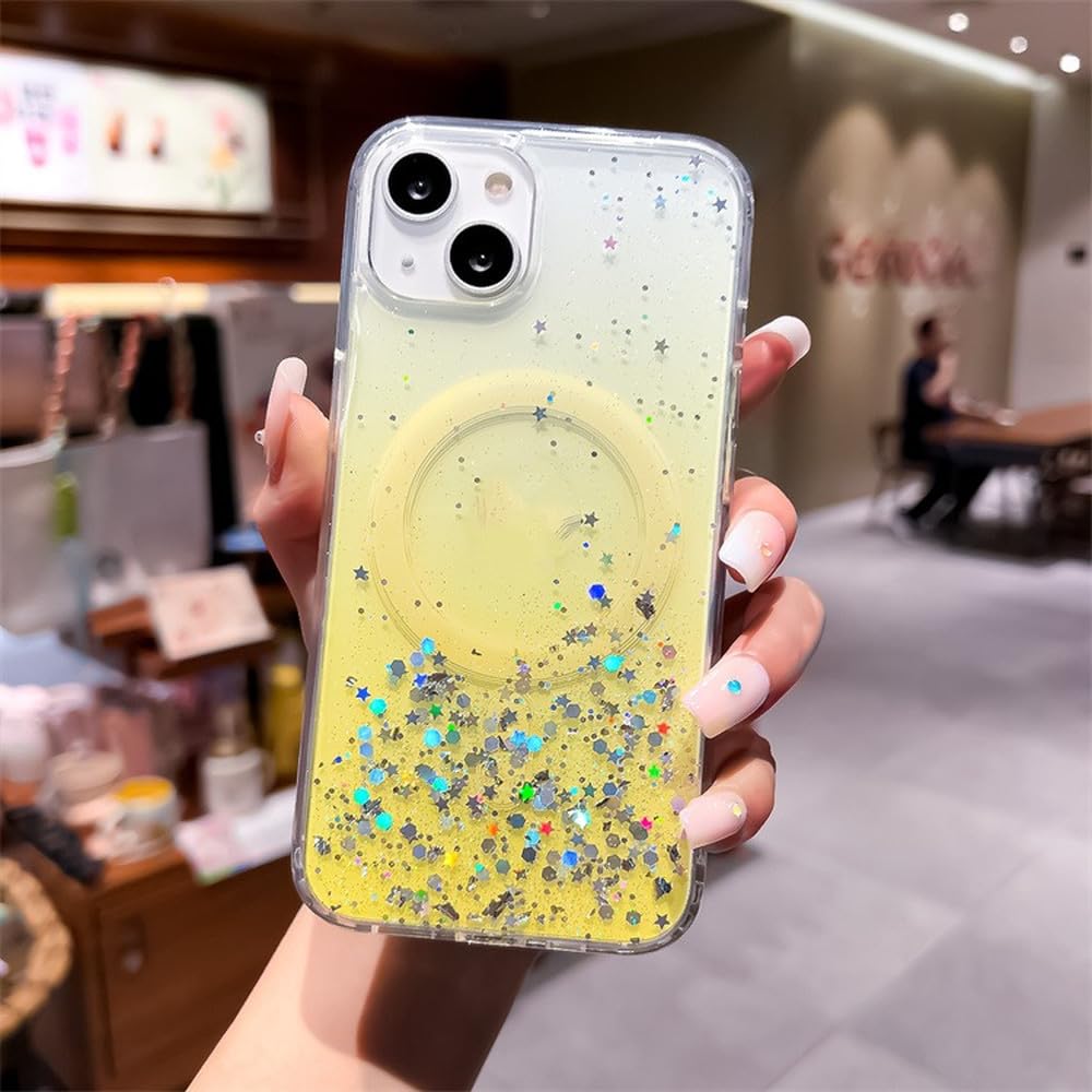 Coque magnétique pour iPhone 14 13 Pro Max antichoc acrylique transparente à paillettes