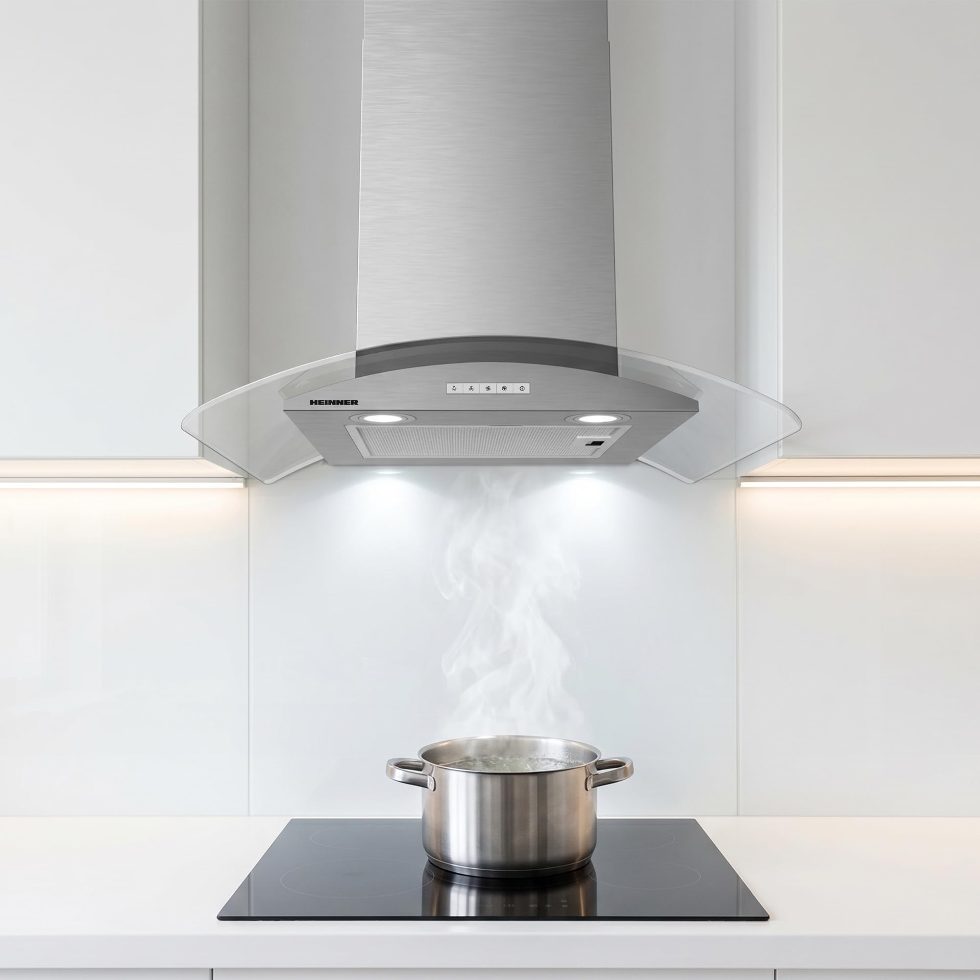 Dunstabzugshaube 80 cm HDCH-MD800GIX 800 m³/h Saugkraft Touch Edelstahl Glas LED-Beleuchtung