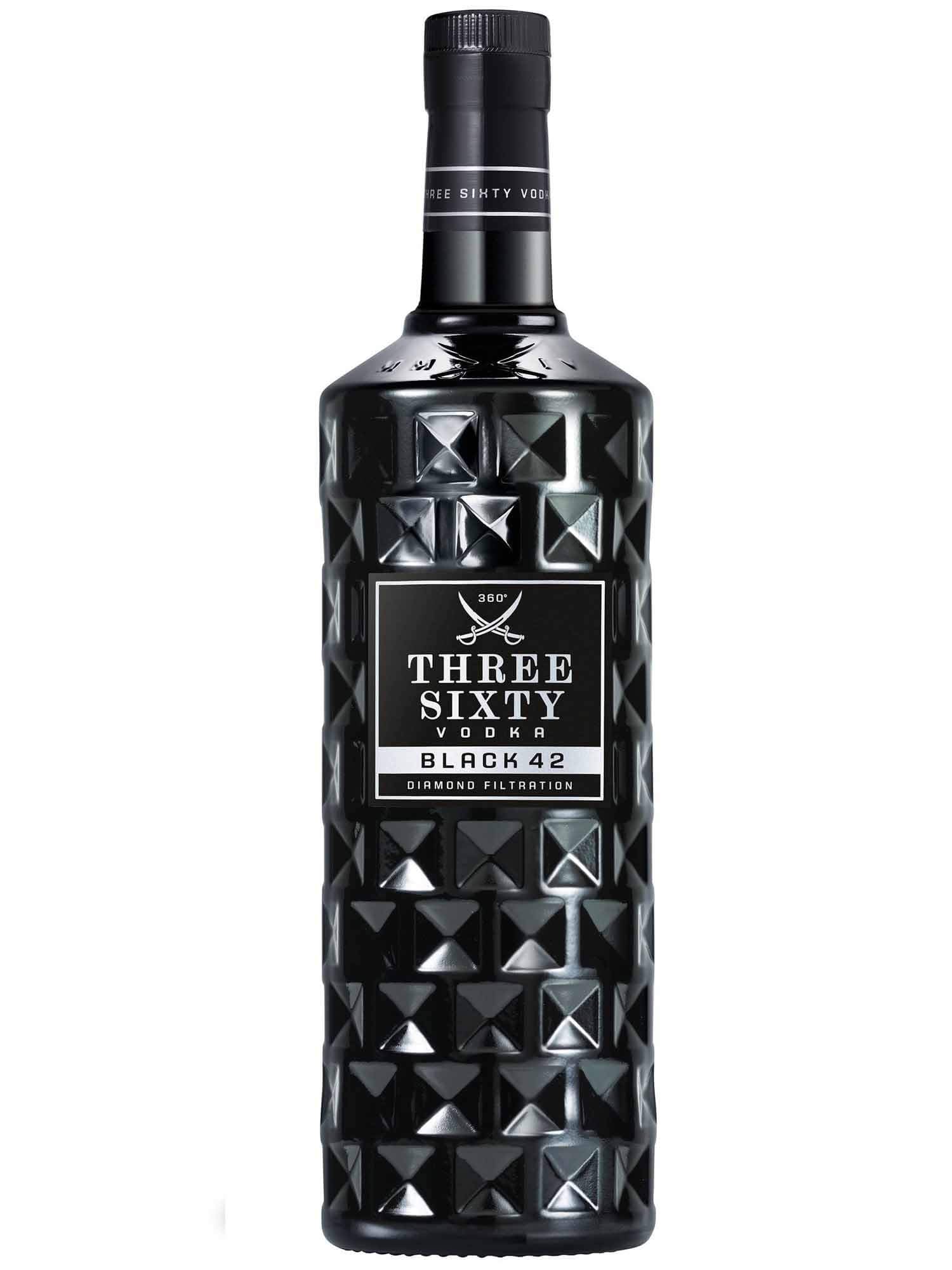 THREE SIXTY VODKA | Black 42 | Diamond filtrated Vodka | In der einzigartigen schwarzen Facettenschliff-Flasche | 3L | 42%