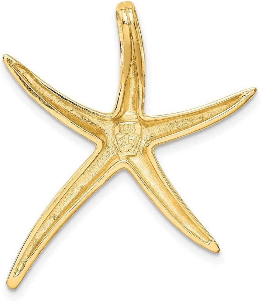 JewelryWeb 28mm 14k Solid Yellow Gold Polished Sea shell Nautical Starfish Slide Pendant Necklace for Women - Image 4