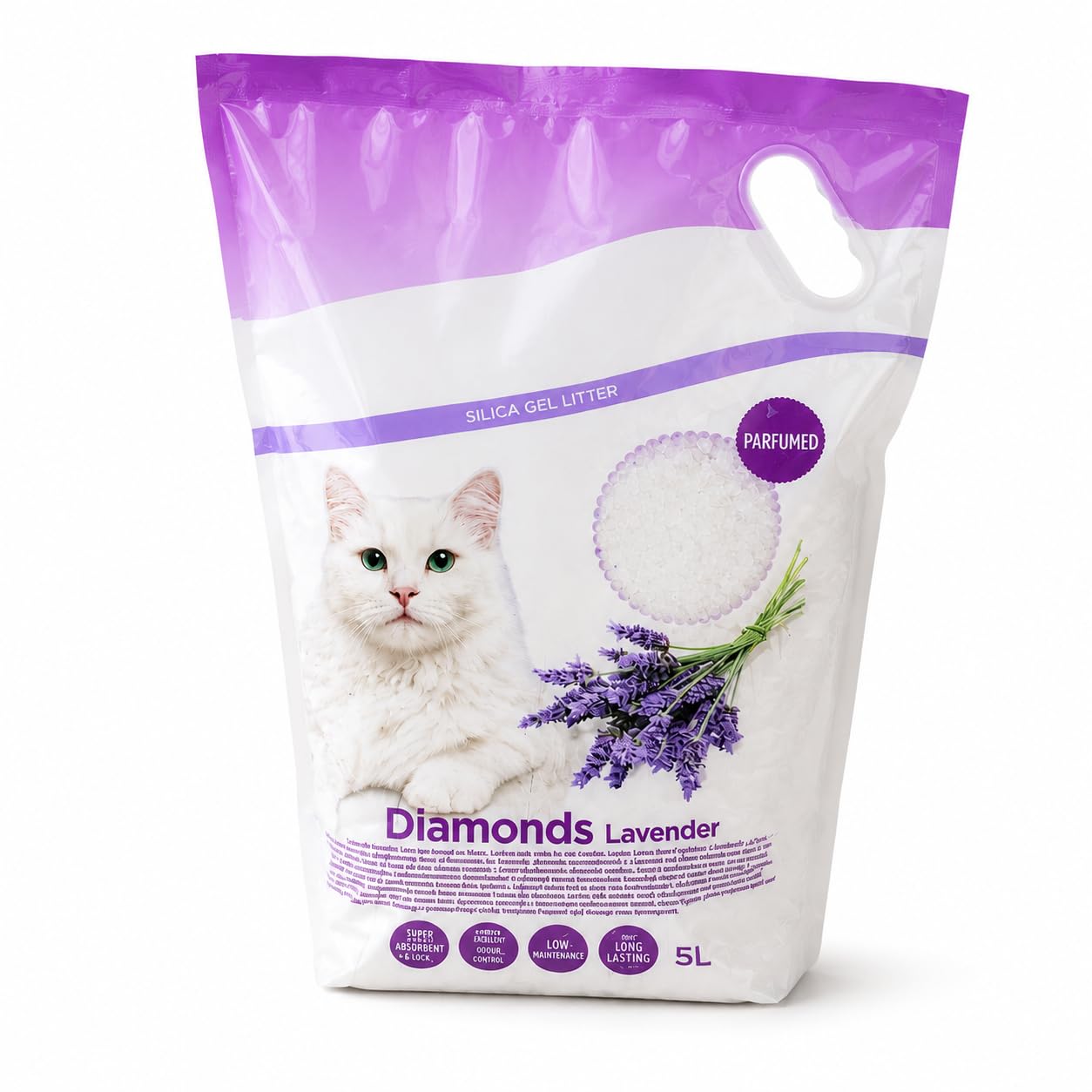 Silica Crystal Cat Litter Lavender Scent Non Clumping 5L Highly Absorbent Odour Control Long Lasting Low Maintenance Hygienic Crystal Litter for Indoor Cats
