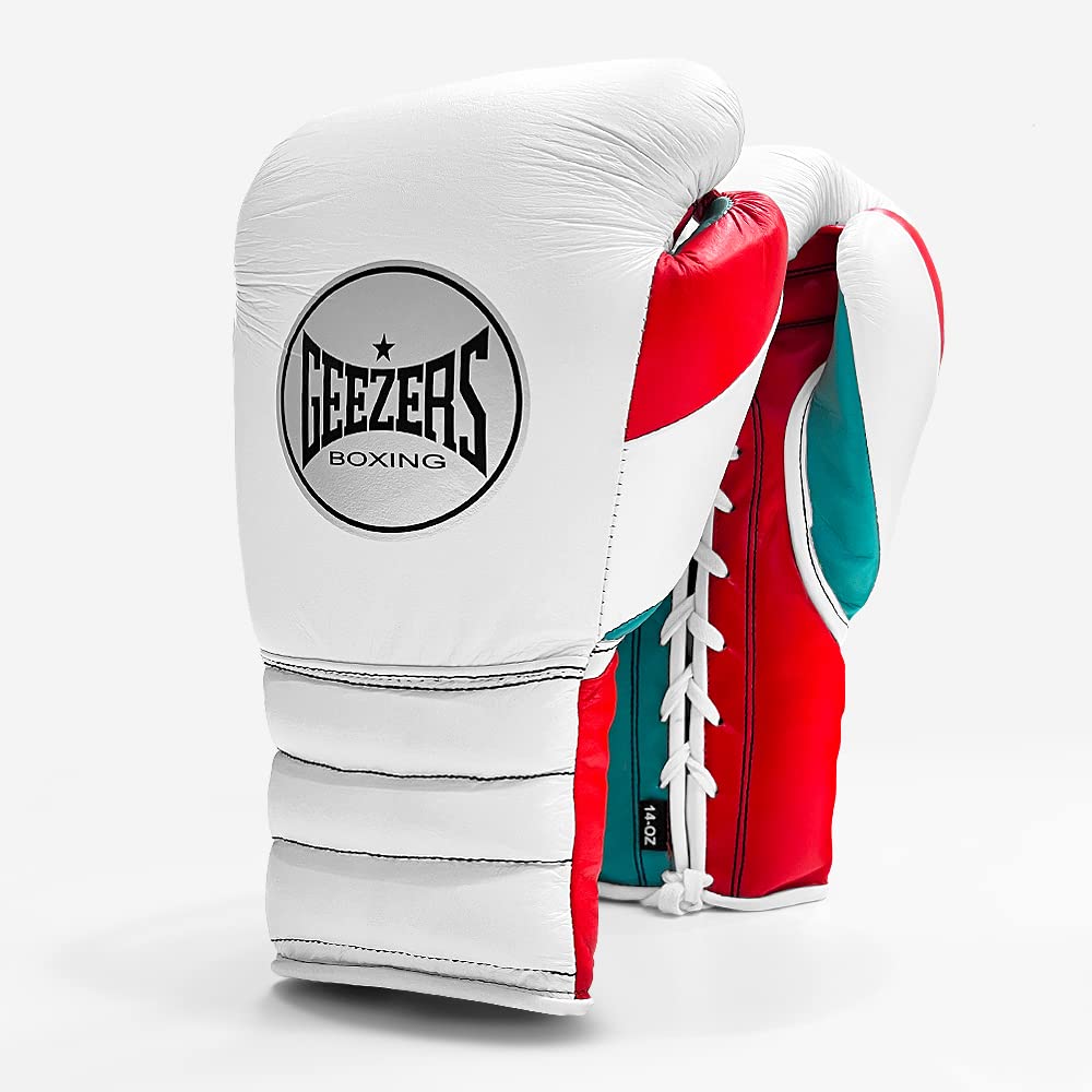 Geezers Halo Training/Sparring Boxing Gloves - Lace (WHITE/RED/MINT, 12OZ) — image 1