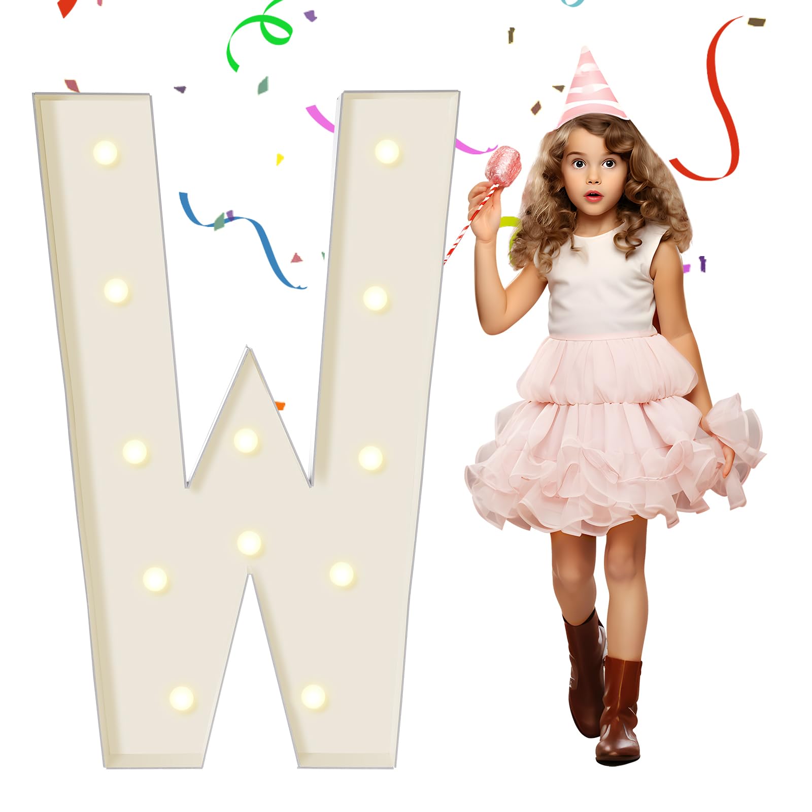 EUFONY Marquee Letters 4 Feet Tall, 4 FT Marquee Light Up Letters, Giant Light Up Letters 4FT for Birthday Party Baby Shower Gender Reveal Graduation Prom Decorations, Letter W with LED Lights DIY Kit