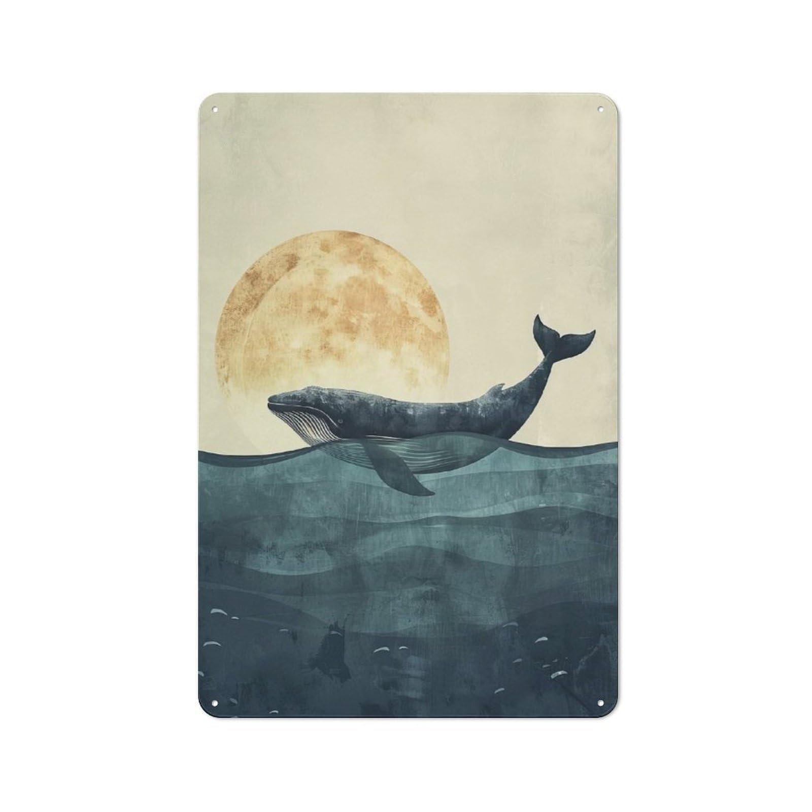 Junmoney Whale Under The Moon Rustic Metal Wall Sign 30X20cm For Kitchen Or Home Bar, Suited To Home Bar Enthusiasts