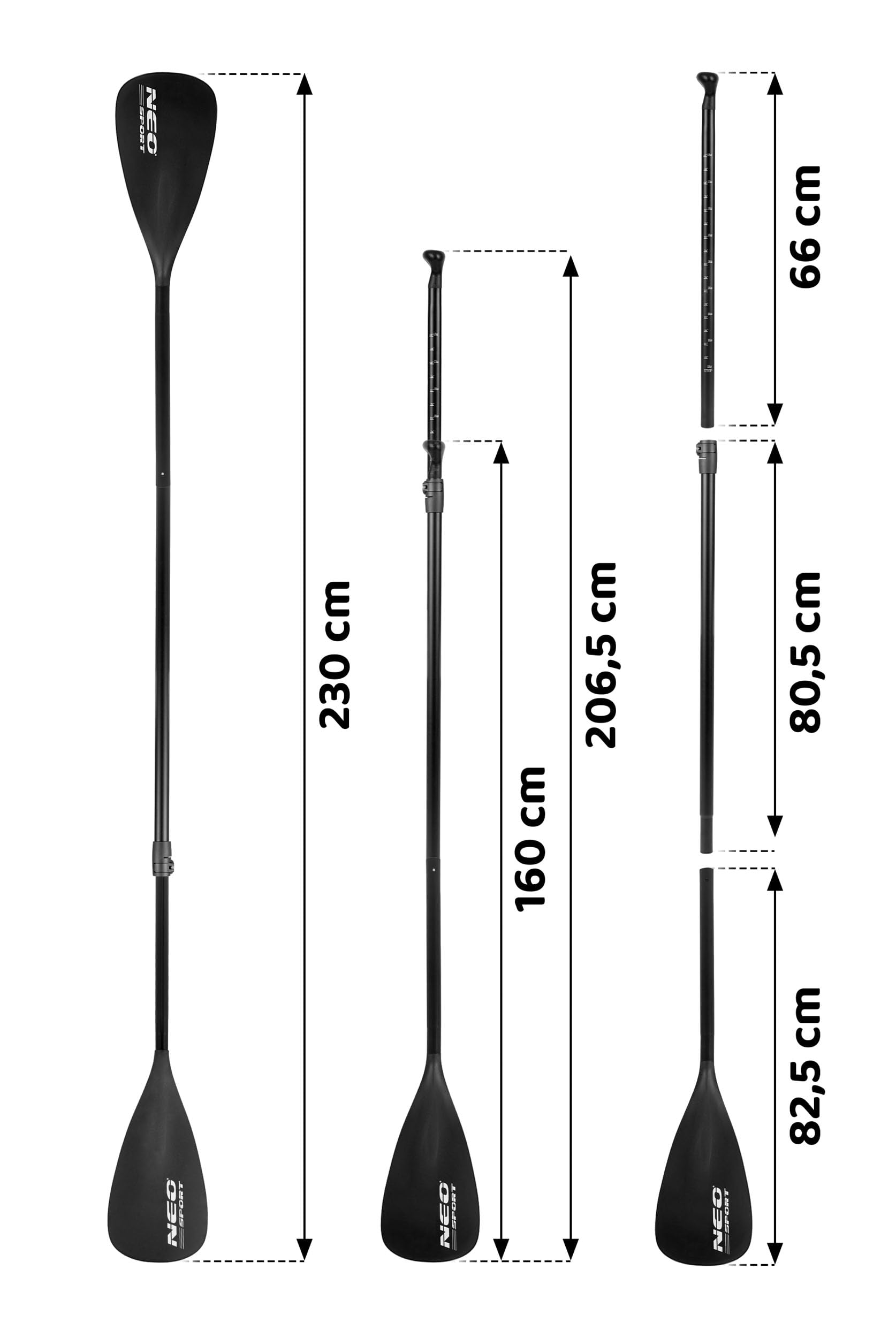 Neo-Sport SUP Paddel Teleskoppaddel 2in1 Paddling Verstellbar 230 cm 2 Paddelblätter Kajak Kajakpaddel Schwarz