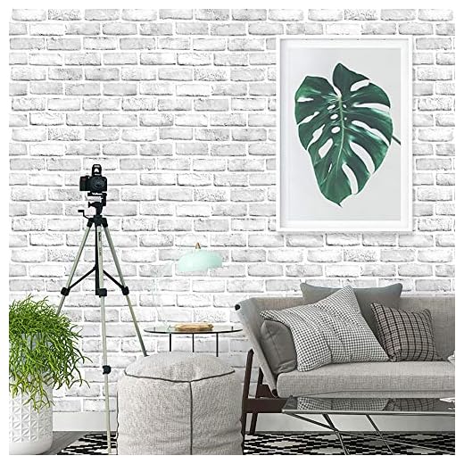 197”×18” 3D Brick Wallpaper Peel and Stick Wallpaper White Gray Brick Wallpaper Self Adhesive Grey Brick Removable Wallpaper Textured Brick Wallpaper Stick and Peel for Fireplace Wall Vinyl