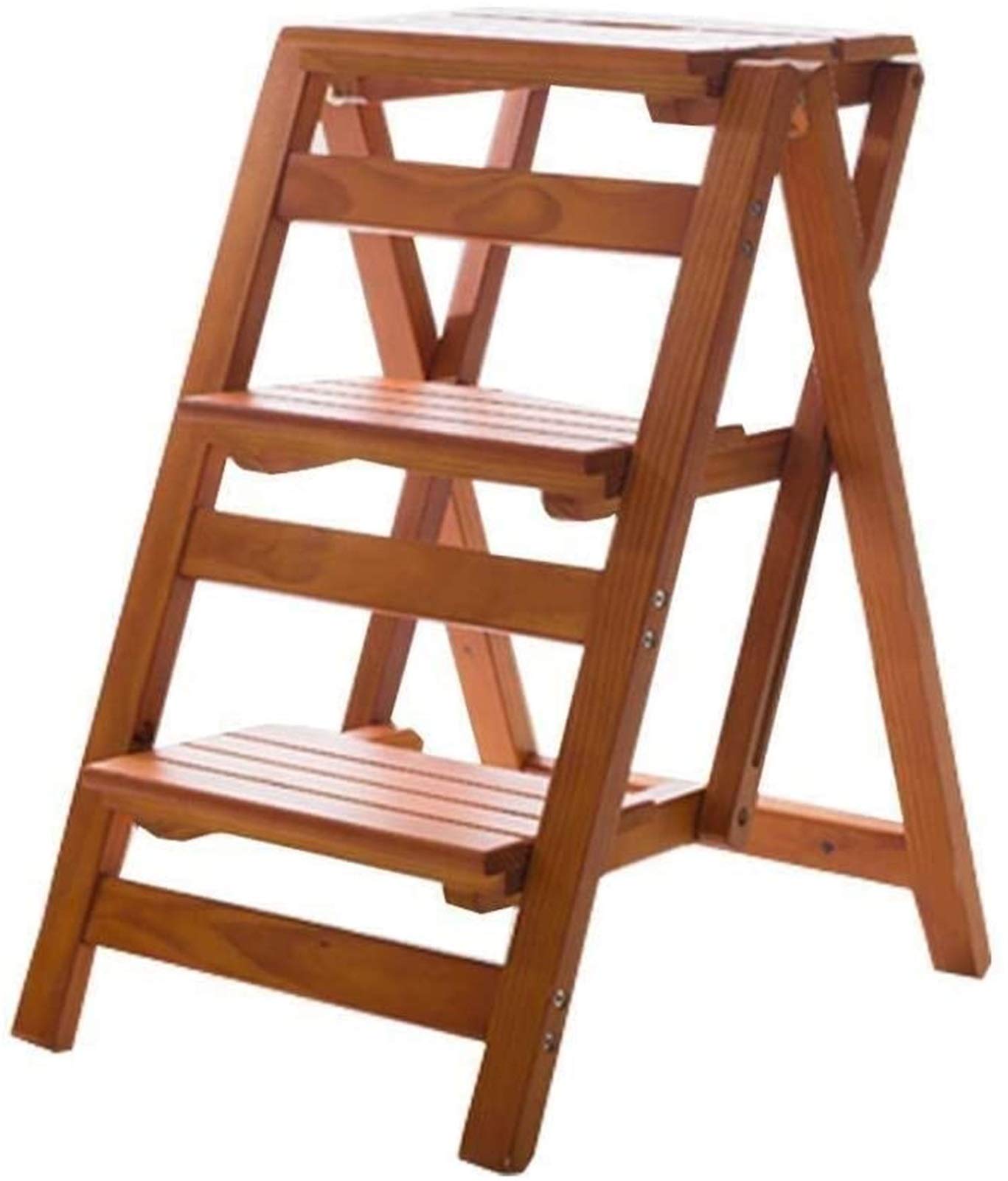 Escabeau pliant en bois 3 étapes : tabouret échelle multifonctionnel de bibliothèque pour la maison
