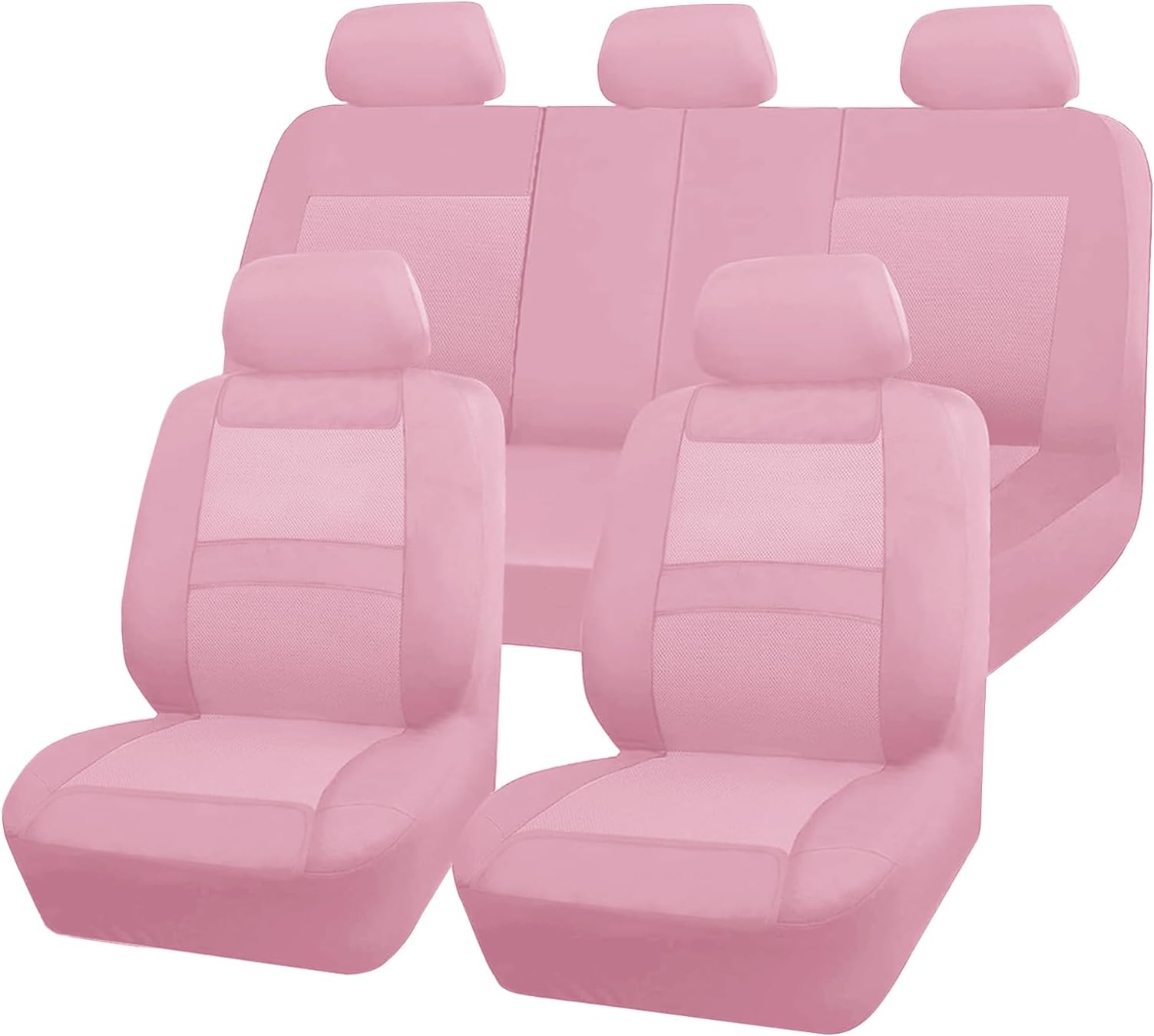 9 Pcs Car Seat Cover Full Set for Women,3D Air Mesh Car Seat Cover with 5mm Composite Sponge Inside,Universal Seat Covers for Cars,SUV,Vans (Pink)